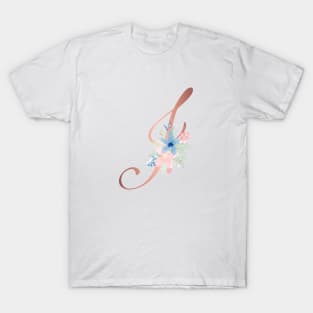 Letter J Rose Gold and Watercolor Blush Pink and Navy T-Shirt